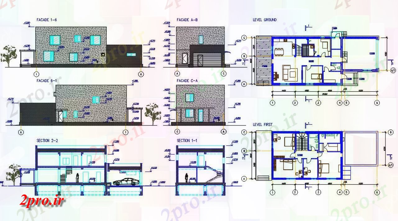 دانلود نقشه مسکونی ، ویلایی ، آپارتمان معماری خانه طرحی با ساختمان (بخشی) نما نشیمن 18 در 36 متر (کد159982)