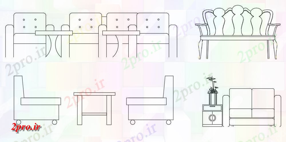 دانلود نقشه بلوک مبلمان انواع مختلفی از طراحی صندلی مبلمان    (کد159991)