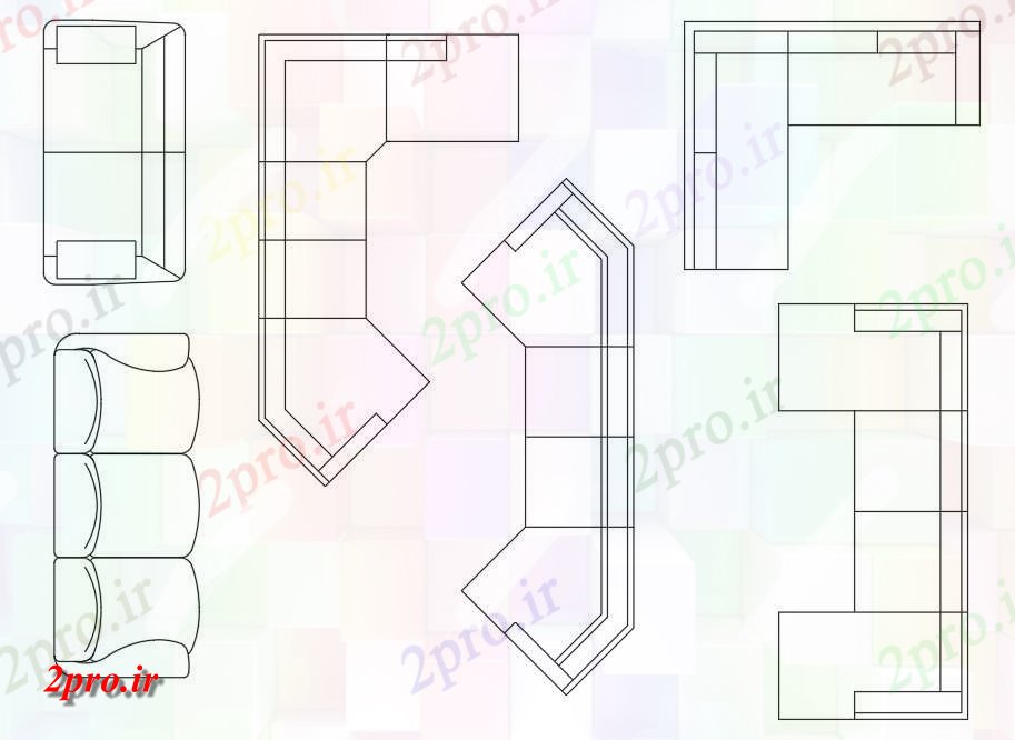 دانلود نقشه بلوک مبلمان شش نوع مختلف از بلوک های مبل   طراحی      (کد159997)