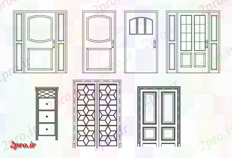 دانلود نقشه جزئیات طراحی در و پنجره    نشیمن دارای طراحی نمای از درب های چوبی بسیار جذاب block  به آن بلوک (کد160011)