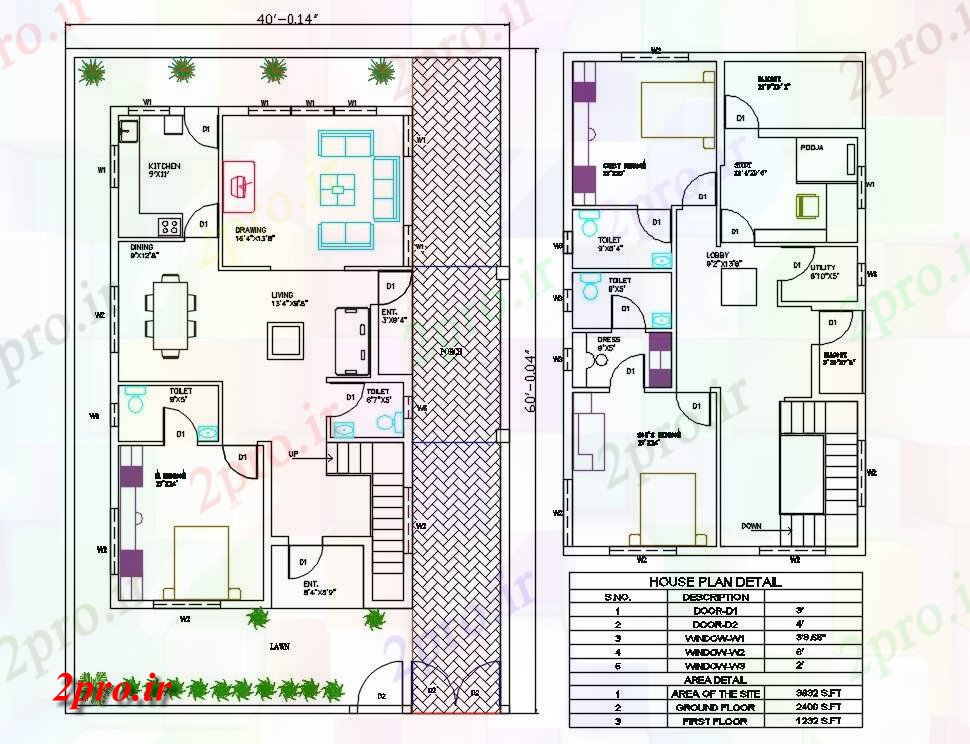 دانلود نقشه مسکونی ، ویلایی ، آپارتمان X60 خانه طرحی با مبلمان چیدمان (2400 فوت مربع) 12 در 18 متر (کد160018)