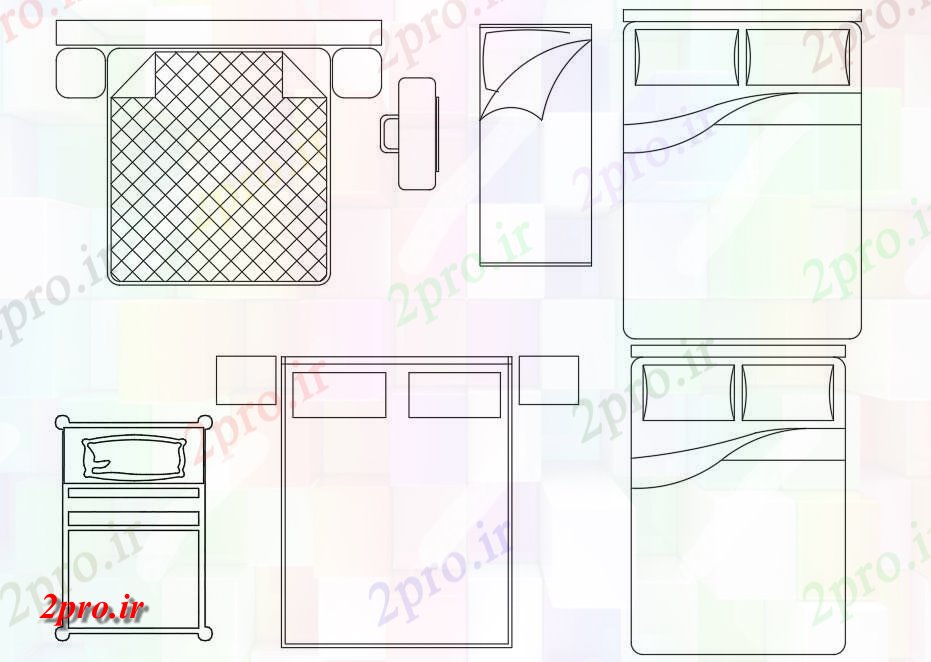 دانلود نقشه تخت یک نفرهانواع مختلفی از بلوک تختخواب بلوک طراحی طراحی  طراحی       (کد160040)