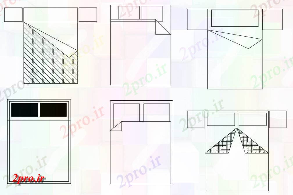 دانلود نقشه دو تخته  شش گونه از بلوک تختخواب بلوک طراحی طراحی   رسم  طراحی اتوکد    (کد160044)