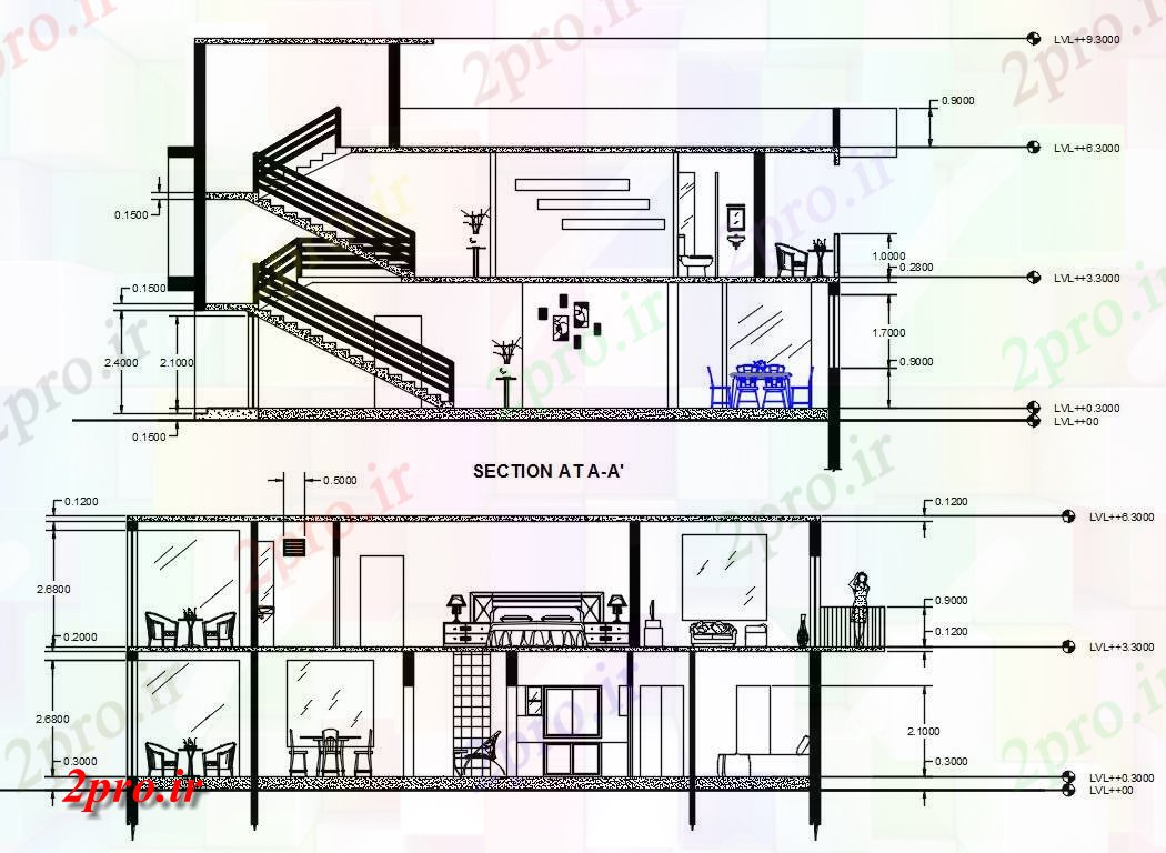 دانلود نقشه مسکونی ، ویلایی ، آپارتمان X40 پا خانه بخش نشیمن 13 در 18 متر (کد160093)