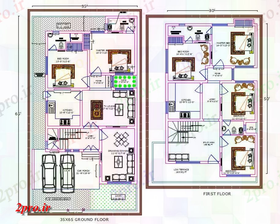 دانلود نقشه مسکونی ، ویلایی ، آپارتمان X65 خانه طرحی طبقه با مبلمان نشیمن 10 در 19 متر (کد160094)