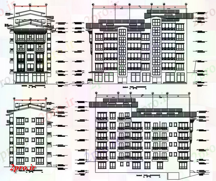 دانلود نقشه مسکونی  ، ویلایی ، آپارتمان  آپارتمان چند طبقه نمای طراحی با مرکز خط  نشیمن (کد160095)