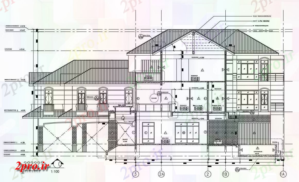 دانلود نقشه پلان مقطعی معماری مسکونی G + 2 ساختمان بخش جزئیات  اتوکد available    (کد160116)