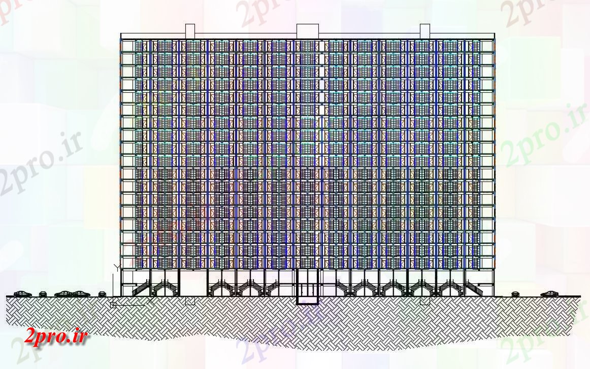 دانلود نقشه پلان مقطعی اتوکد  طراحی معماری نشان می دهد جزئیات مربوط به ساختمان بلند   elevation (کد160121)