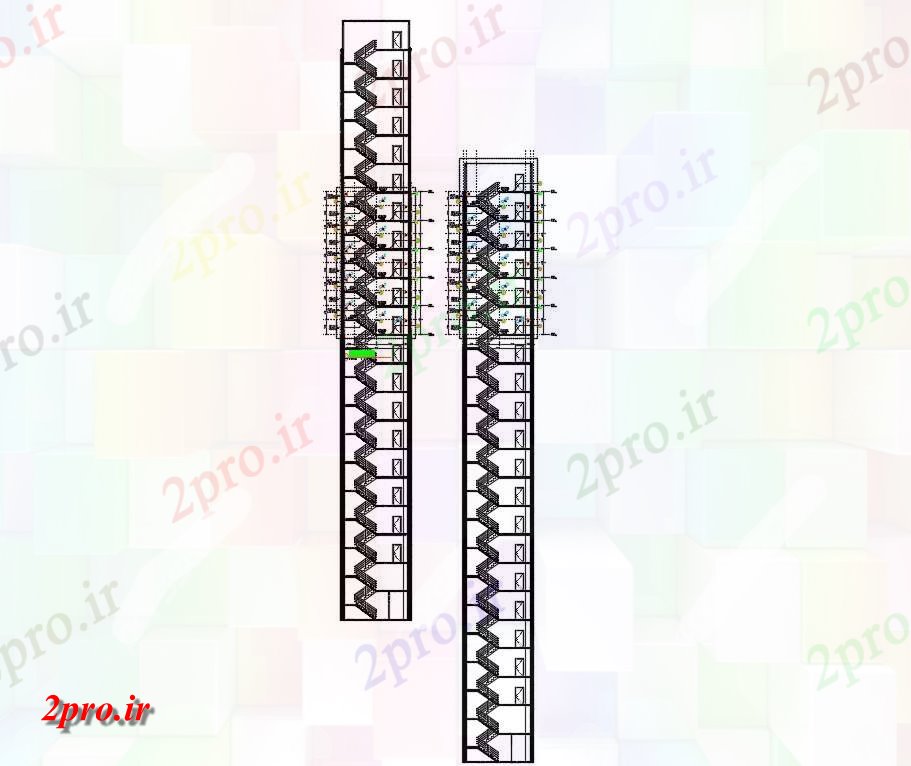 دانلود نقشه پلان مقطعی    دو بعدی  از بلند ساخت راه پله نما و بخش جزئیات    (کد160122)