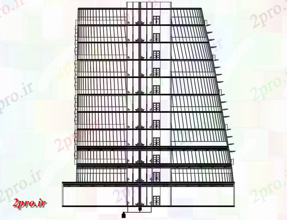 دانلود نقشه پلان مقطعی فوق العاده G + 10 معماری بخش ساختمان و نما جزئیات اتوکد  رسم   دو بعدی   (کد160123)