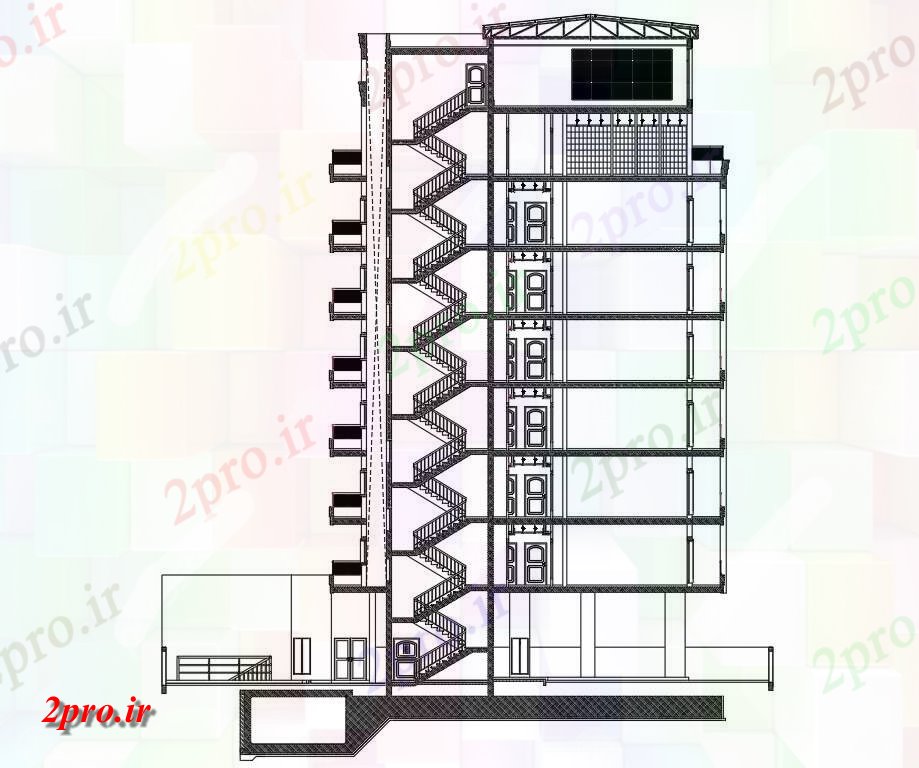 دانلود نقشه پلان مقطعی G + 7 ساختمان اداری جزئیات نما جلو  اتوکد  دو بعدی   طراحی      (کد160126)