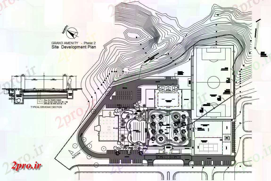 دانلود نقشه ورزشگاه ، سالن ورزش ، باشگاه طراحی از طراحی طرحی ورزشی سایت آکادمی توسعه جزئیات 152 در 209 متر (کد160129)