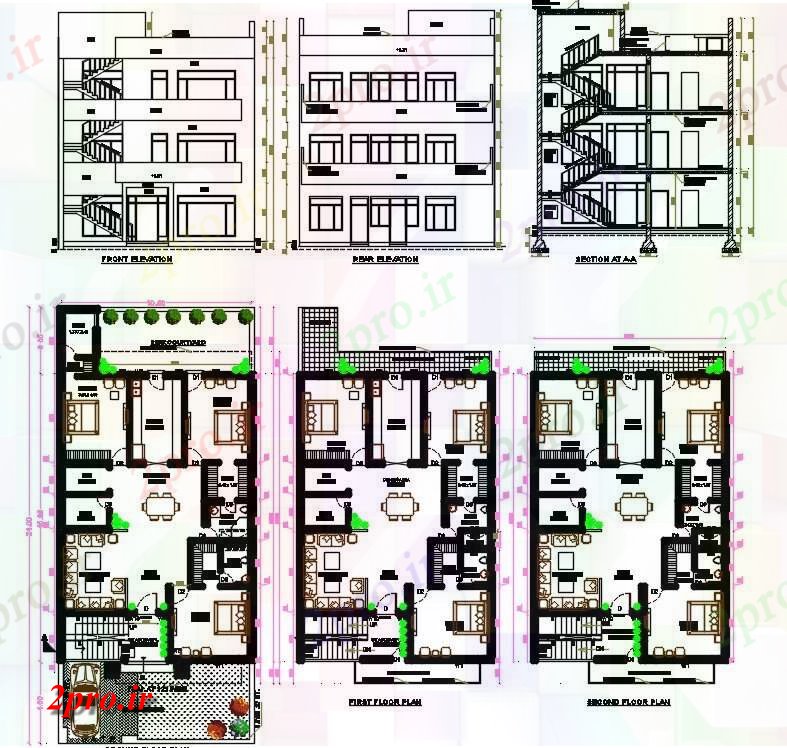 دانلود نقشه مسکونی ، ویلایی ، آپارتمان X24 متر خانه طرحی طبقه با مبلمان چیدمان نشیمن 11 در 24 متر (کد160159)