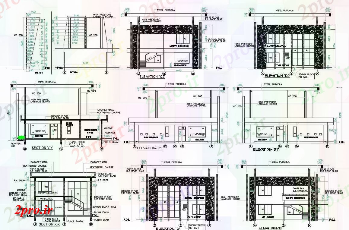 دانلود نقشه پلان مقطعی   رسم از بخش و نما جزئیات ساختمان کارخانه    (کد160197)