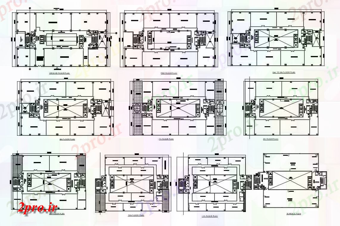 دانلود نقشه ساختمان اداری - تجاری - صنعتی اتوکد از ایستگاه های کاری این ساختمان جزئیات floorplan طراحی دو بعدی 24 در 32 متر (کد160206)