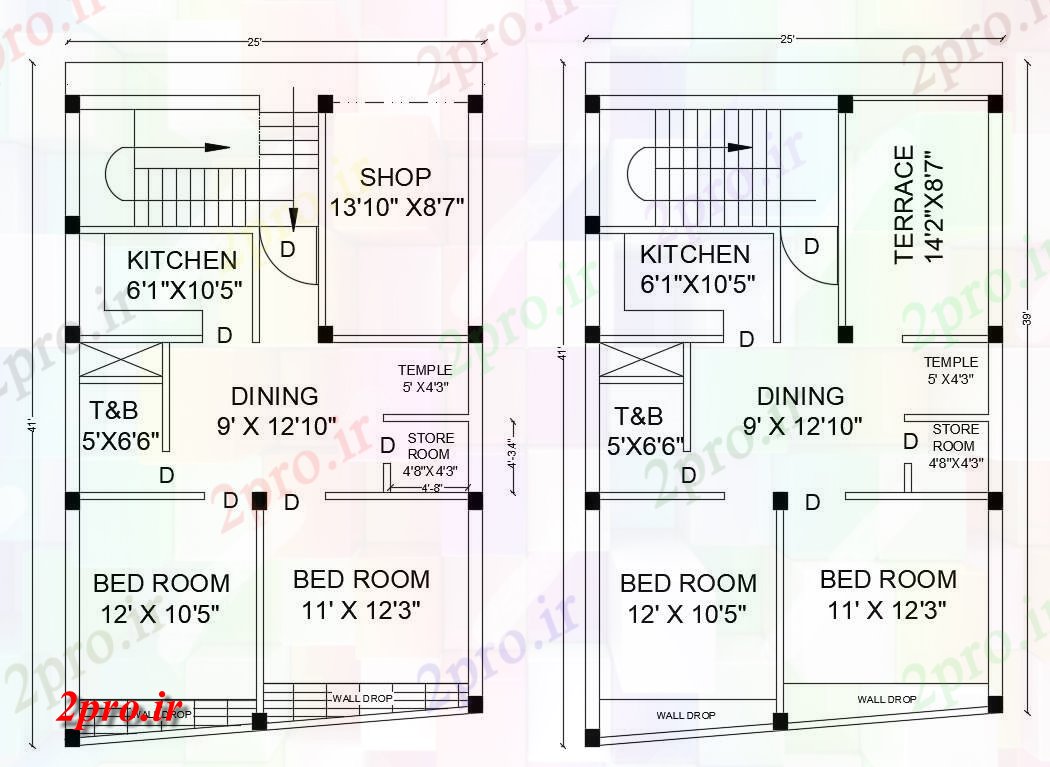 دانلود نقشه مسکونی ، ویلایی ، آپارتمان X41، حجم توطئه 2 طرحی طبقه BHK خانه نشیمن 7 در 12 متر (کد160239)