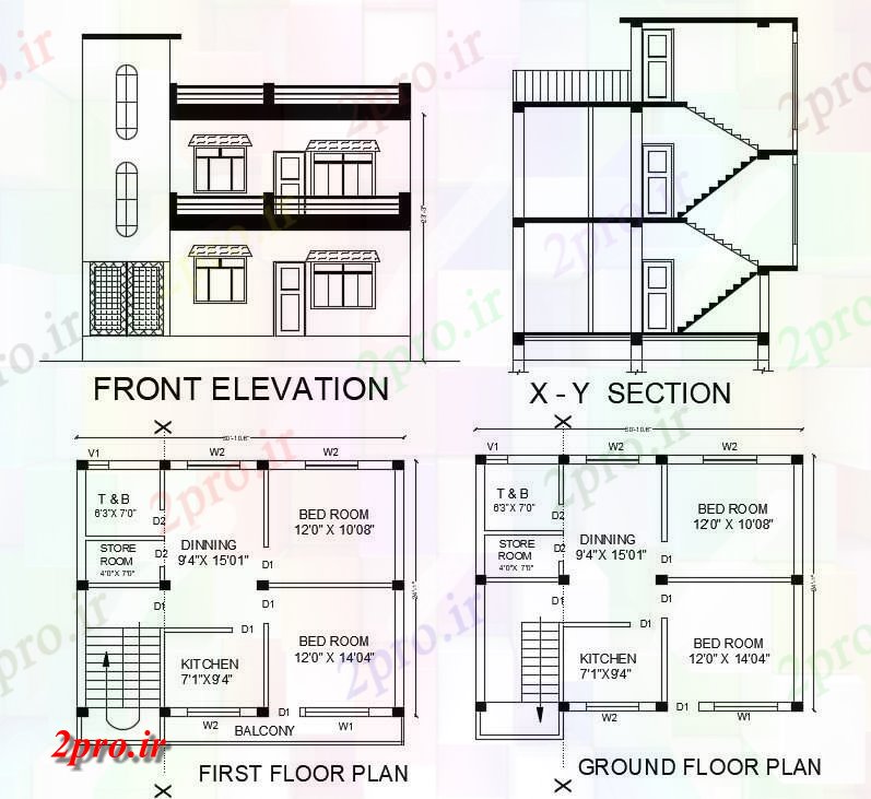 دانلود نقشه مسکونی ، ویلایی ، آپارتمان X30 خانه طرحی طبقه برای 2 BHK چیدمان نشیمن 8 در 9 متر (کد160244)