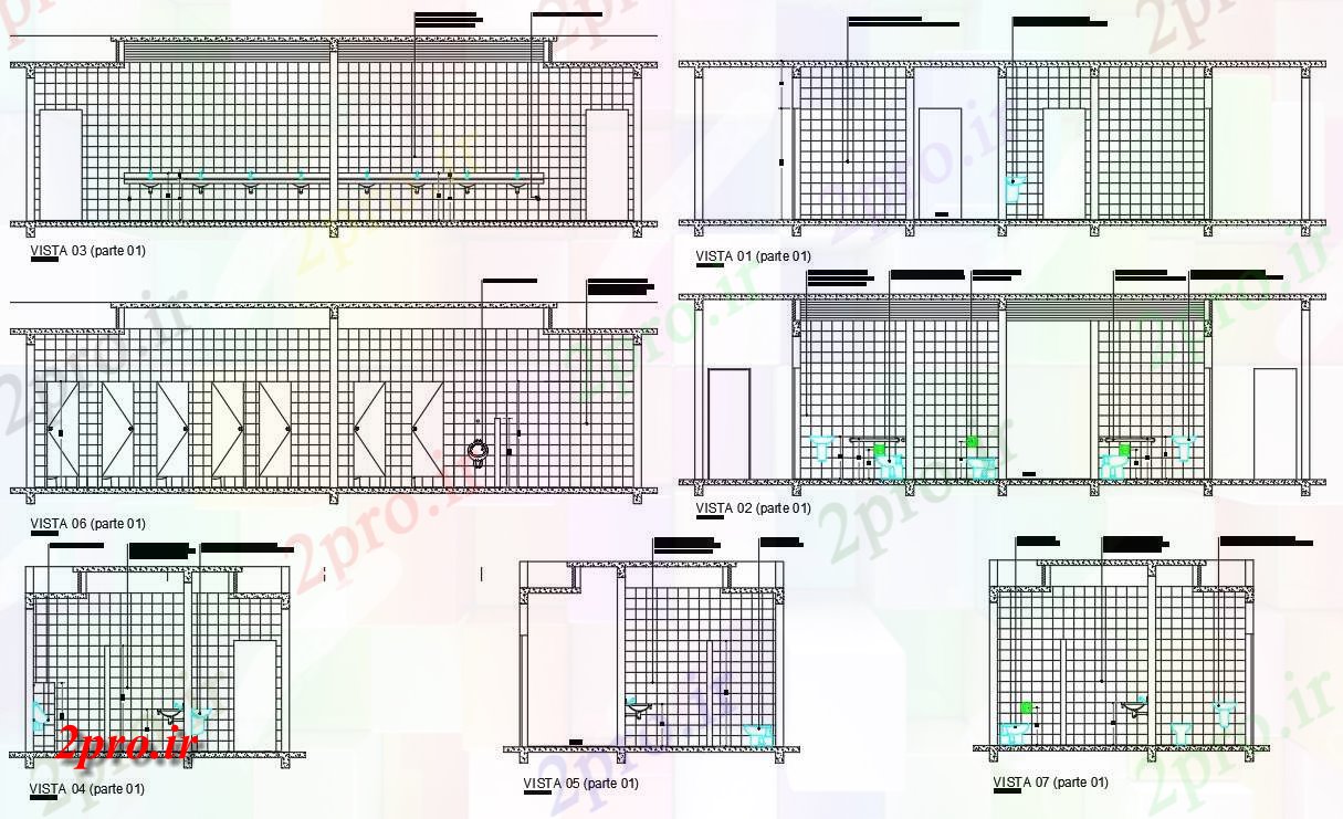 دانلود نقشه بلوک حمام و توالت تفصیلی نشیمن از توالت و حمام بخش  دو بعدی   جزئیات (کد160297)