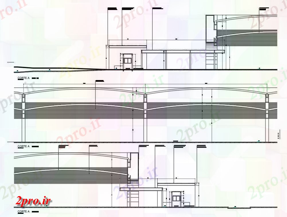 دانلود نقشه پلان مقطعی معماری  نشیمن از کورت شهری جزئیات بخش ترمینال      دو بعدی   (کد160314)