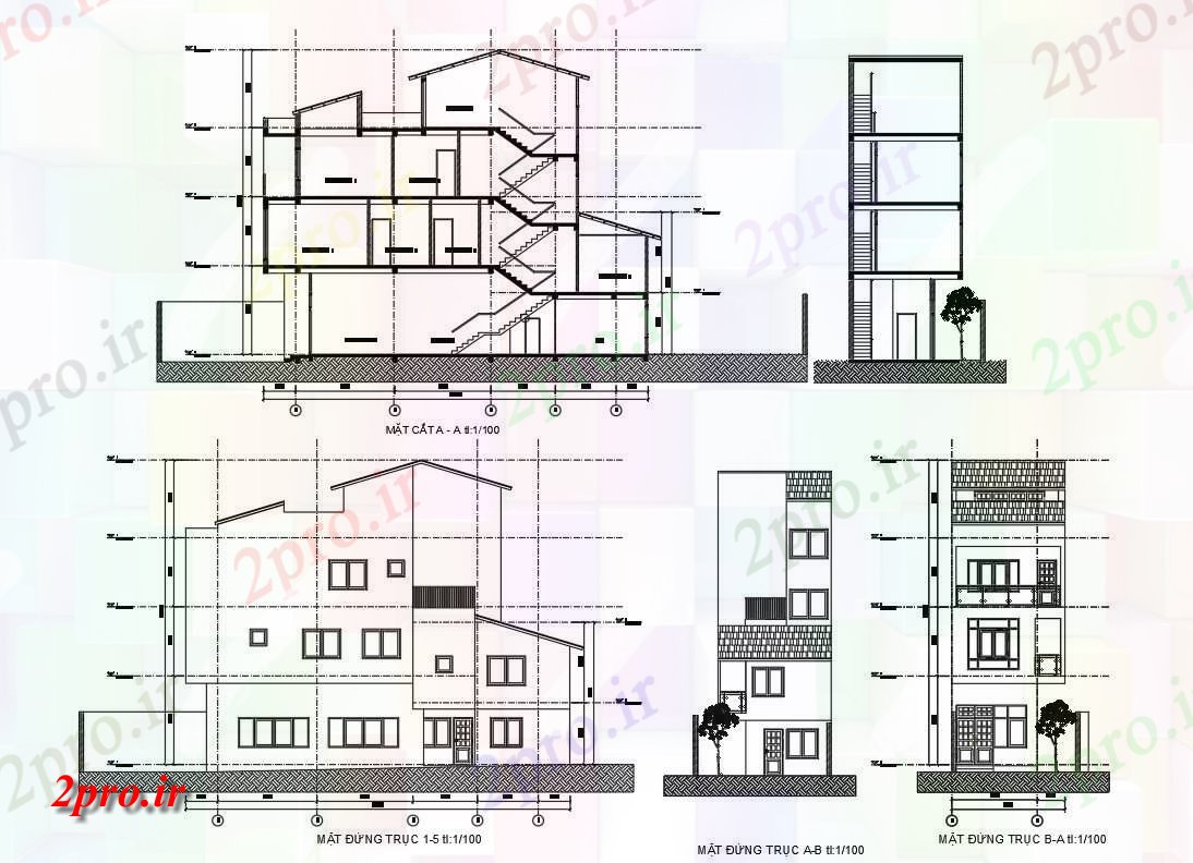 دانلود نقشه مسکونی  ، ویلایی ، آپارتمان  اتوکد  معماری داشتن نما و بخش جزئیات G + 2 مسکونی building  دو بعدی   (کد160318)