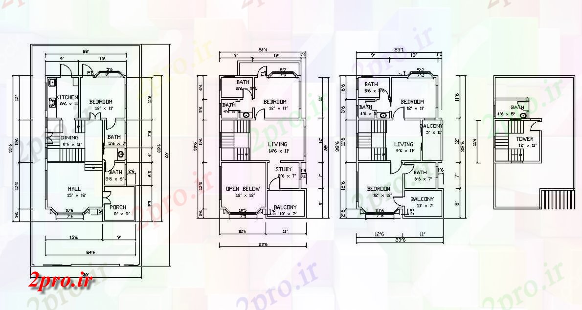 دانلود نقشه خانه های کوچک ، نگهبانی ، سازمانی - X60 پا دان طرحی طبقه خانه نشیمن 22 در 39 متر (کد160321)