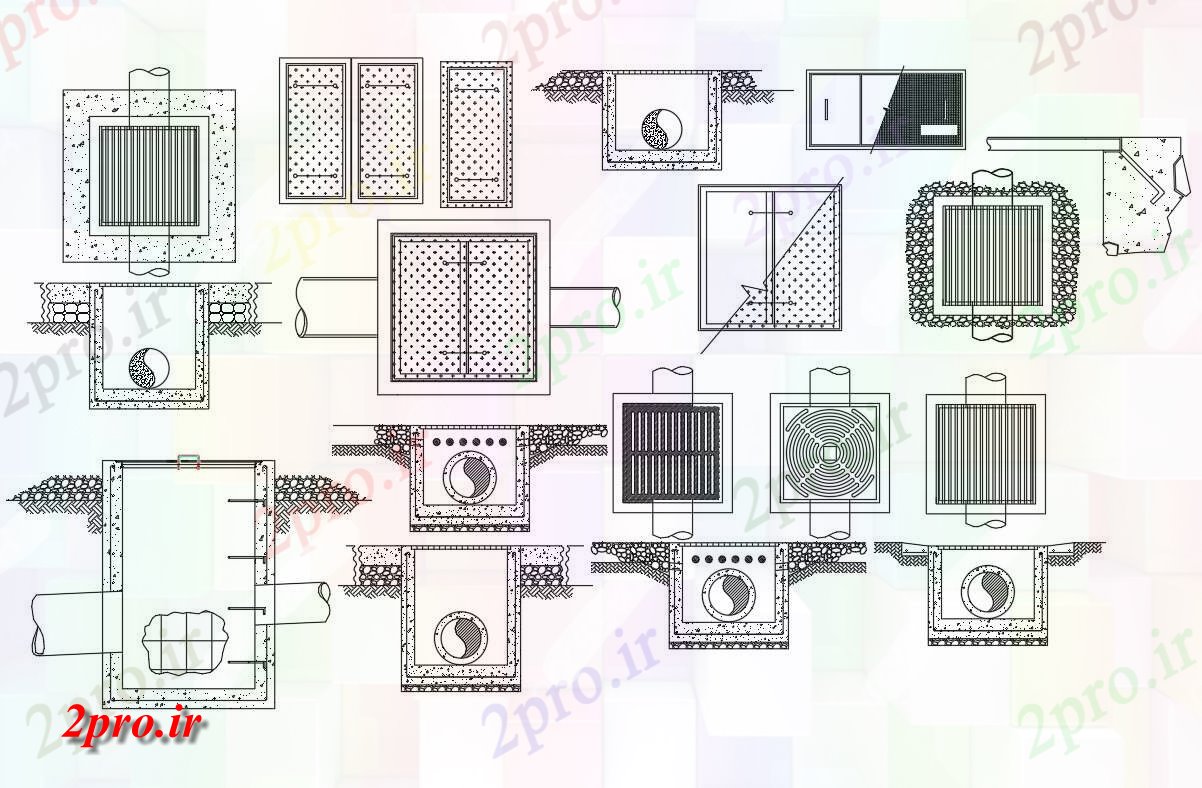 دانلود نقشه پلان مقطعی اتوکد  طراحی می دهد جزئیات ساختار زهکشی متعلقات و رها کردن Inlet این  رسم (کد160344)