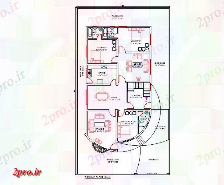 دانلود نقشه خانه های کوچک ، نگهبانی ، سازمانی - X90 خانه زمین طرحی طبقه رسم 15 در 27 متر (کد160355)