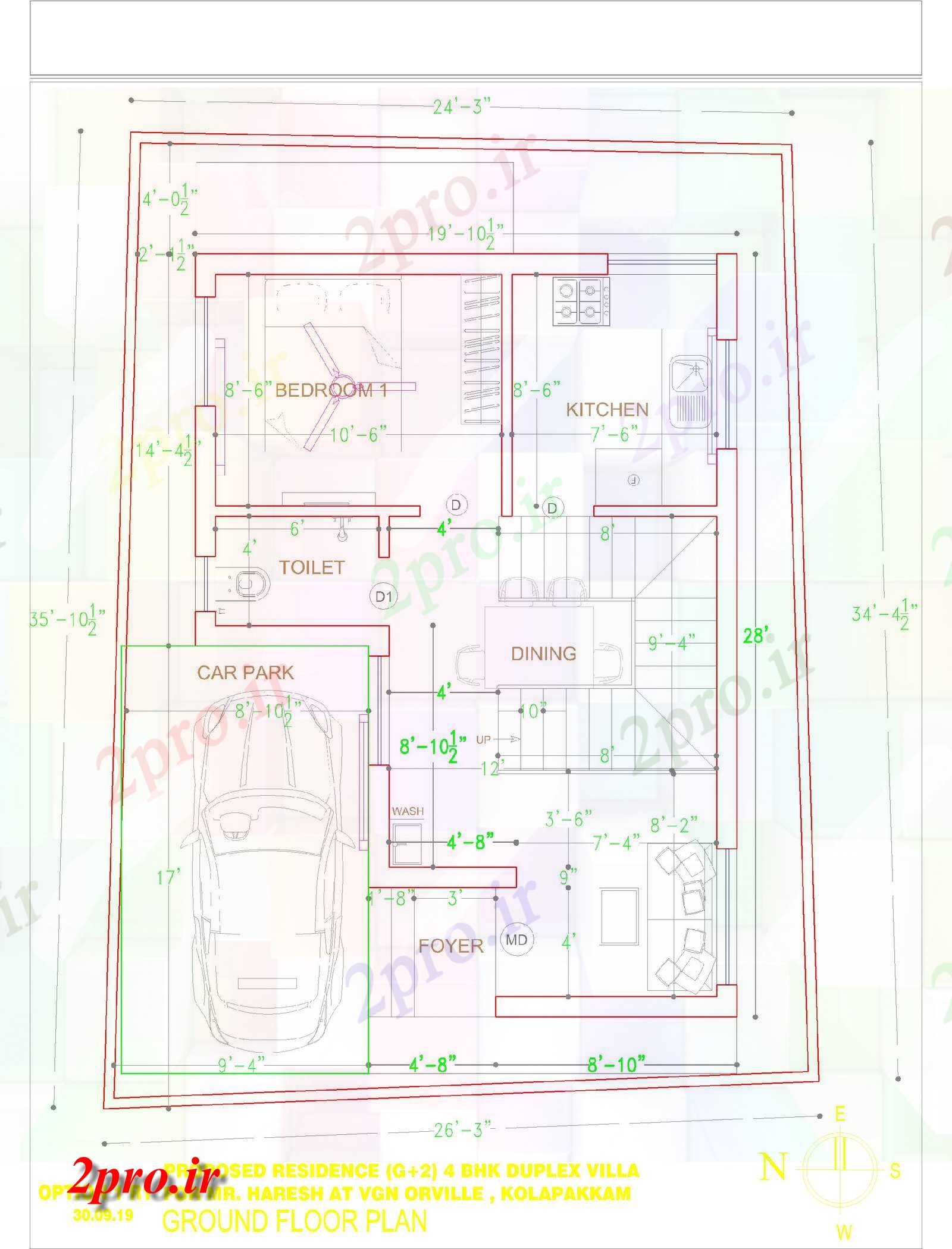 دانلود نقشه مسکونی ، ویلایی ، آپارتمان BHK طبقه همکف 7 در 10 متر (کد160356)