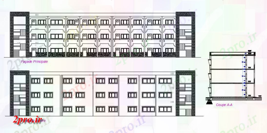 دانلود نقشه پلان مقطعی   نشیمن داشتن نما از G + 2 جزئیات ساختمان givenFree   دو بعدی   (کد160371)