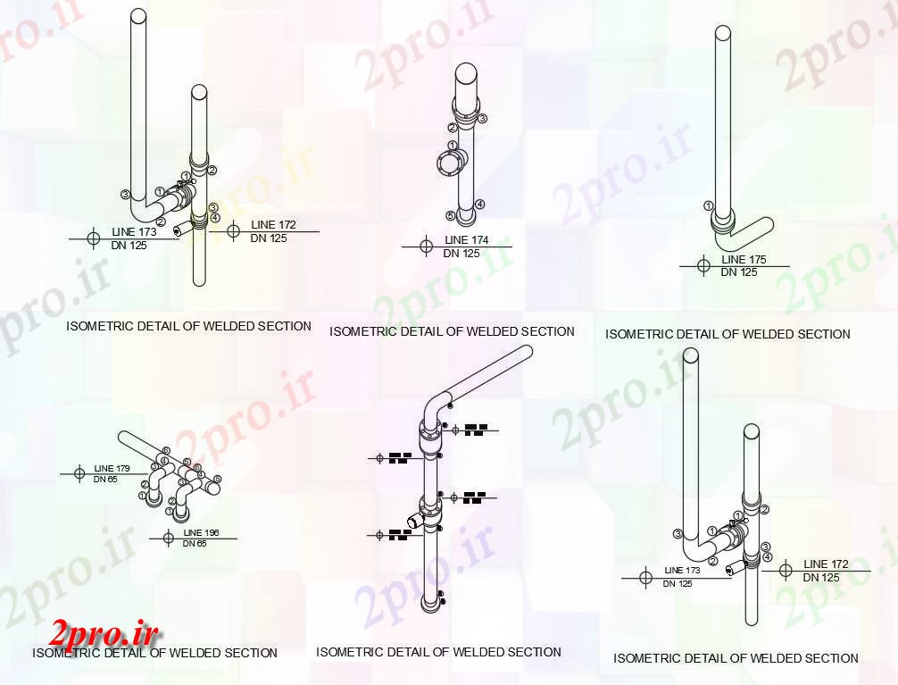 دانلود نقشه پلان مقطعی    نشیمن از لب به لب جزئیات بخش جوش در دیدگاه های ایزومتریک        (کد160408)