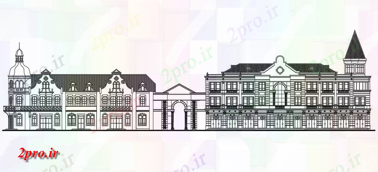 دانلود نقشه معماری معروف عالی اروپا ساختمان کاخ معماری از جلو نما طراحی   نشیمن         (کد160411)