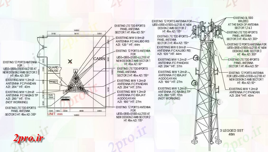 دانلود نقشه پلان مقطعی   اتوکد داشتن برنامه و نما جزئیات از شبکه tower  (کد160418)