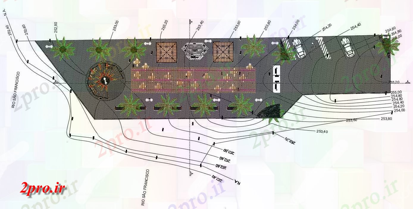 دانلود نقشه پارک - باغ عمومی طراحی طرحی جامع یک پارک در نزدیکی رودخانه و فرانسیسکو سان 16 در 45 متر (کد160440)