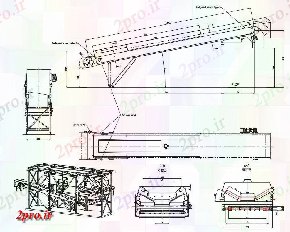 دانلود نقشه پلان مقطعی نشان می دهد  دو بعدی   جزئیات از نوار نقاله مقطعی diagram  (کد160507)