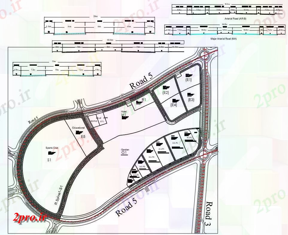 دانلود نقشه پلان مقطعی   رسم از طرحی بندی سایت توسعه شهری company اتوکد (کد160509)