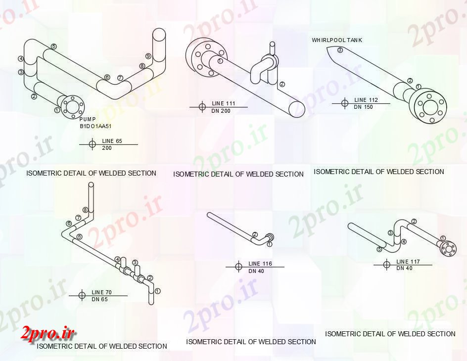 دانلود نقشه پلان مقطعی جزئیات شش نوع مختلف ایزومتریک از بخش جوش   در  دو بعدی   اتوکد  شد (کد160517)