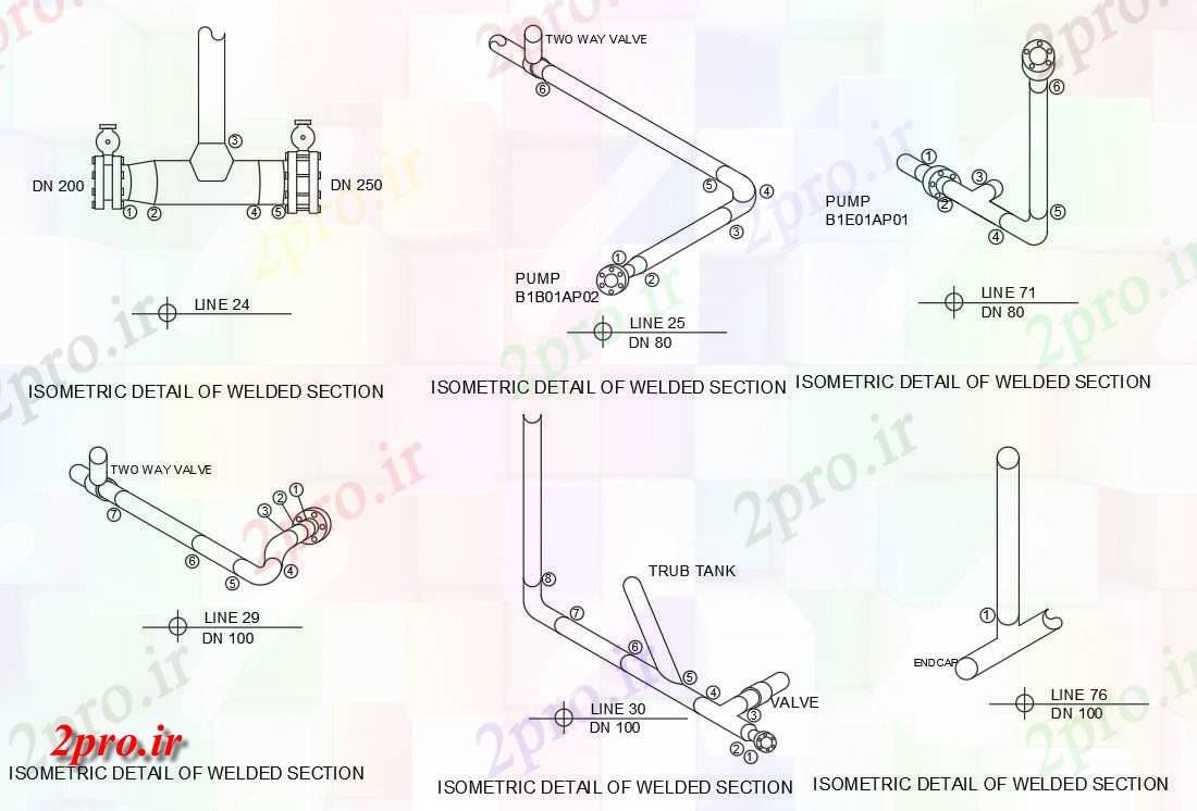 دانلود نقشه پلان مقطعی نمای ایزومتریک از بخش به تفصیل به طراحی های جوش           اتوکد (کد160519)