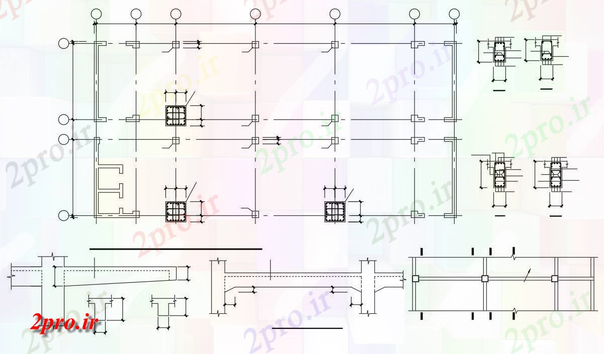 دانلود نقشه پلان مقطعی   طراحی داشتن جزئیات تقویت تیر به ستون مشترک   t اتوکد (کد160531)