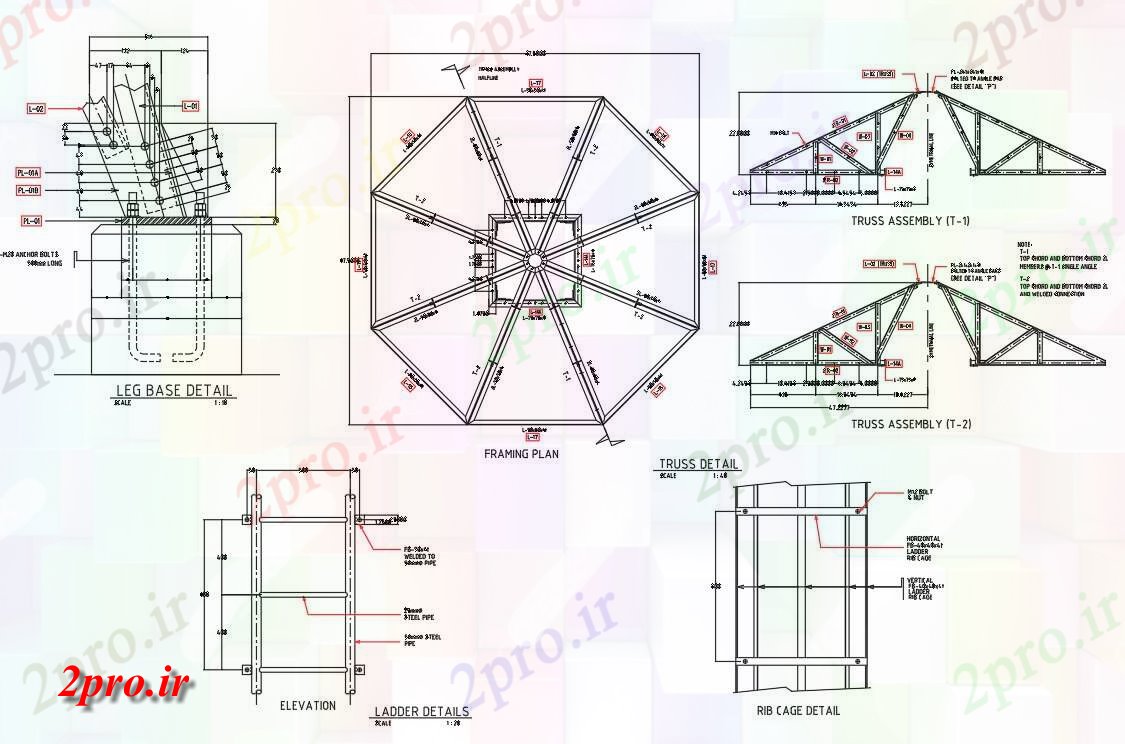دانلود نقشه قالب اسکلت فلزی    طراحی می دهد جزئیات طرحی و مجمع خرپا فلزی    (کد160548)