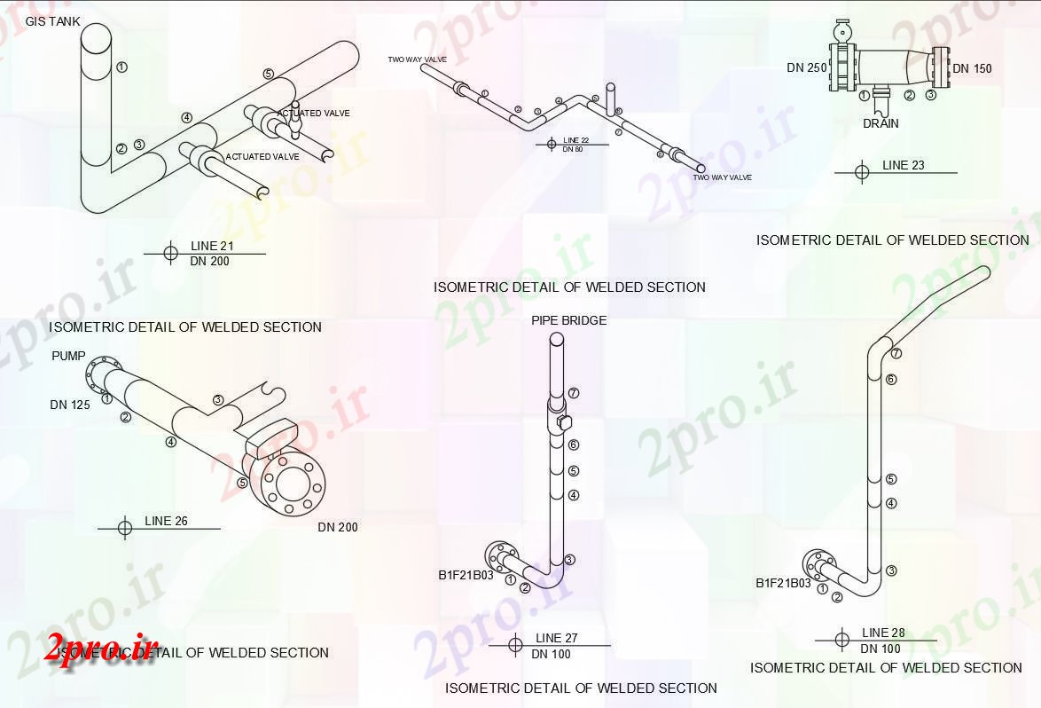 دانلود نقشه پلان مقطعی نمای ایزومتریک از بخش جوش   ارائه    (کد160558)