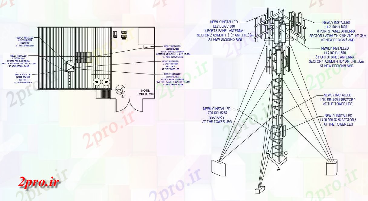 دانلود نقشه قالب اسکلت فلزی   طراحی داشتن برنامه و نما جزئیات از 8 بنادر پنل Antenna اتوکد  (کد160583)