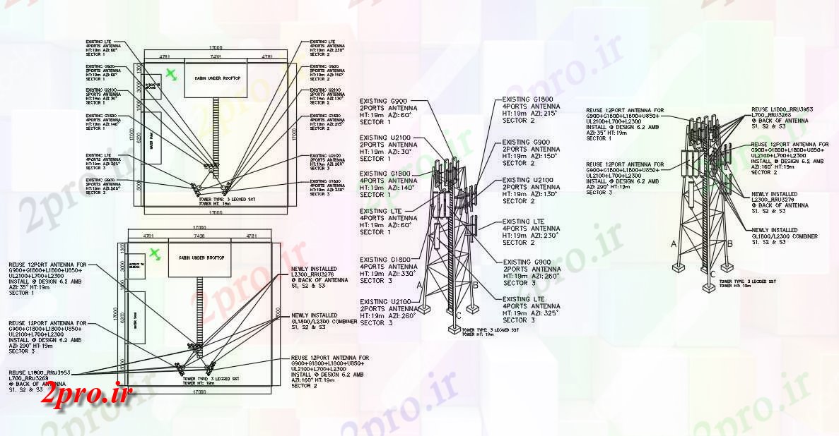 دانلود نقشه قالب اسکلت فلزی     طراحی داشتن برنامه و نما جزئیات از تلفن همراه آنتن tower اتوکد  (کد160585)