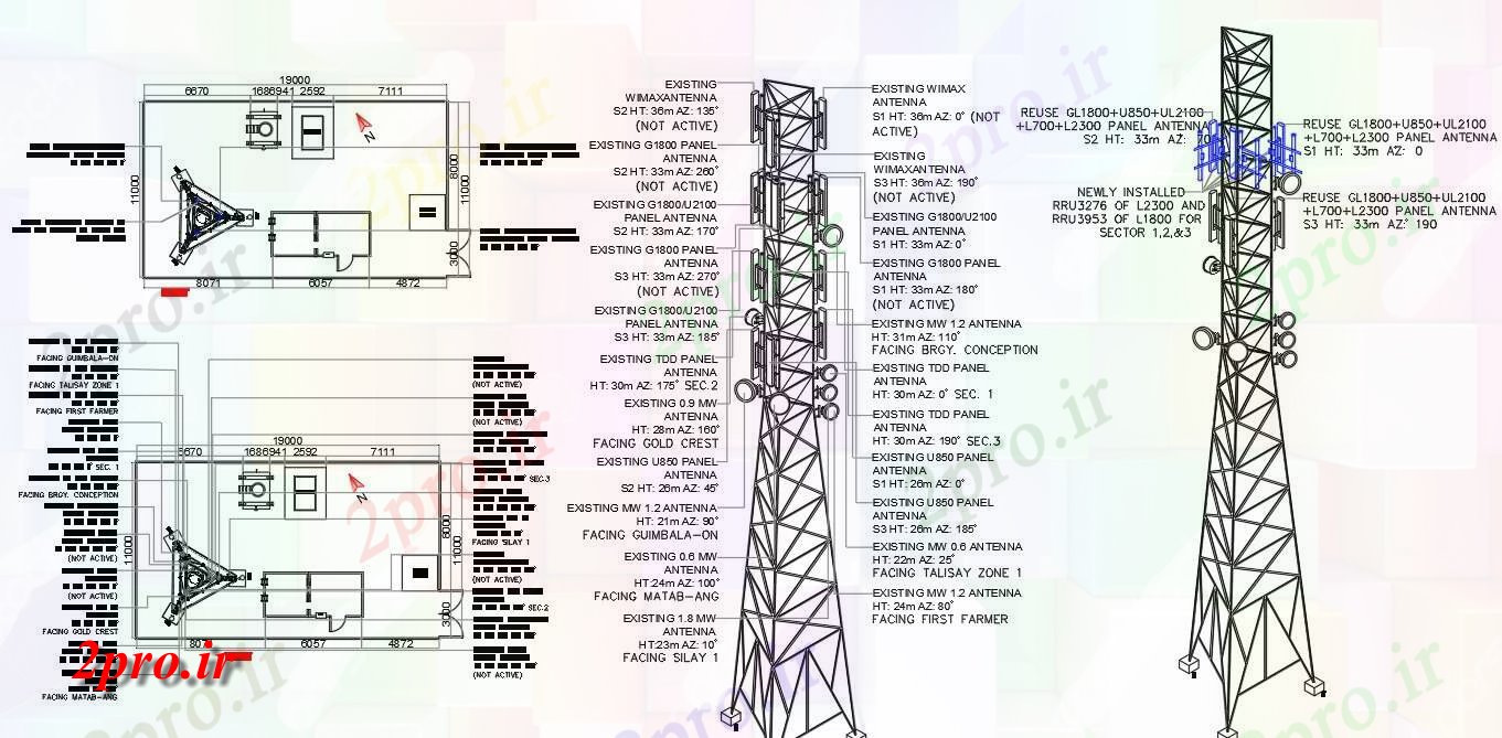 دانلود نقشه قالب اسکلت فلزی   طراحیداشتن طرحی و جزئیات نما برج آنتن  اتوکد  (کد160589)