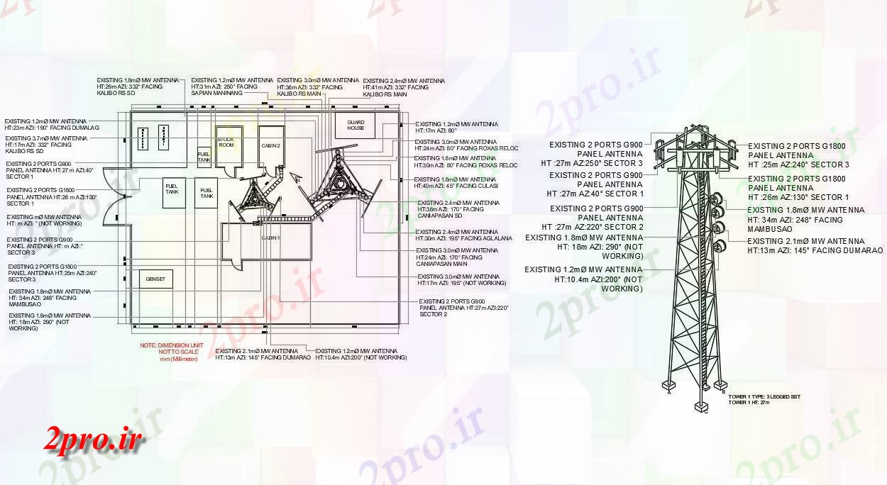 دانلود نقشه قالب اسکلت فلزی   طراحی داشتن برنامه و نما detais برج شبکه  اتوکد  (کد160591)