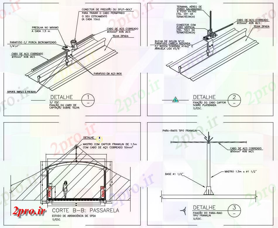 دانلود نقشه پلان مقطعی  نشیمن داشتن فولاد و اتصال کابل    دو بعدی   (کد160627)