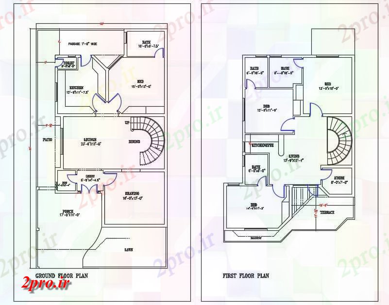 دانلود نقشه مسکونی ، ویلایی ، آپارتمان طرحی بندی طرحی 35X64 زیبای خانه 10 در 19 متر (کد160642)