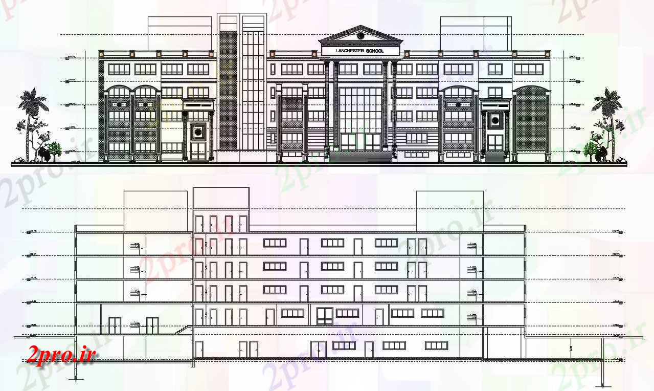 دانلود نقشه دانشگاه ، آموزشکده ، مدرسه ، هنرستان ، خوابگاه -  مدرسه ساختمان (بخشی) نما (کد160660)