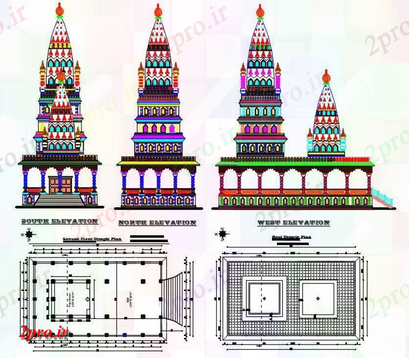 دانلود نقشه کلیسا - معبد - مکان مذهبی رام معبد طرحی و نما   (کد160667)