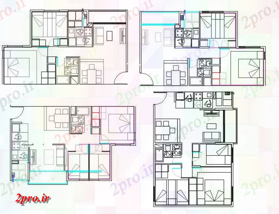 دانلود نقشه مسکونی ، ویلایی ، آپارتمان BHK واحد خانه طرحی با مبلمان نشیمن 6 در 10 متر (کد160671)