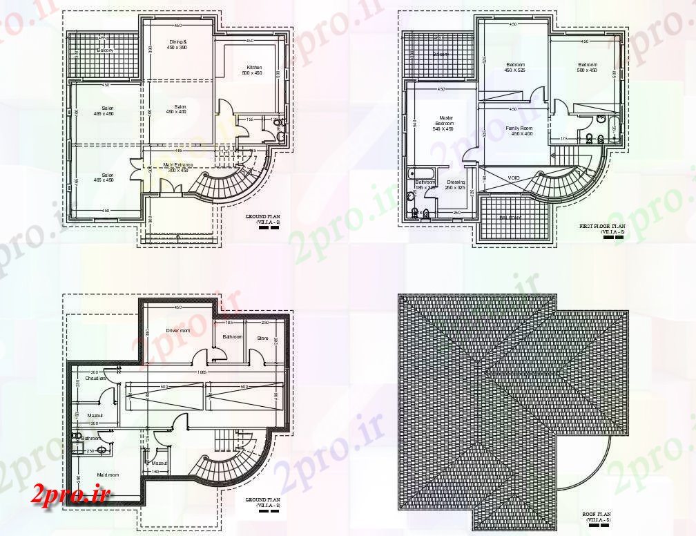 دانلود نقشه مسکونی ، ویلایی ، آپارتمان اتوکد طراحی پرونده نشان می دهد ویلای طرحی زیرزمین، طرحی طبقه همکف، پلان طبقه اول و طرحی سقف 13 در 15 متر (کد160673)